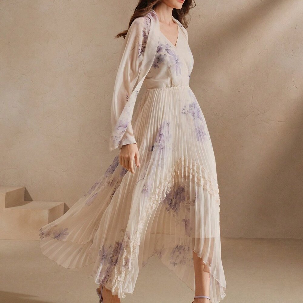 Apricot Elegant Women's Floral Dress